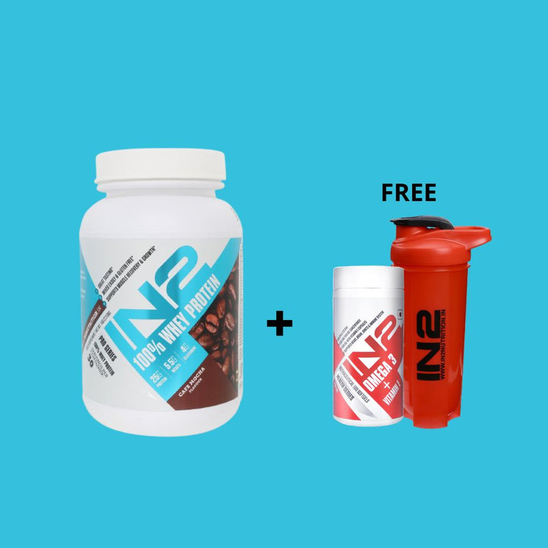 IN2 100% Whey Protein 1kg + FREE Omega 3 ( Fish Oil )+ FREE IN2 Shaker