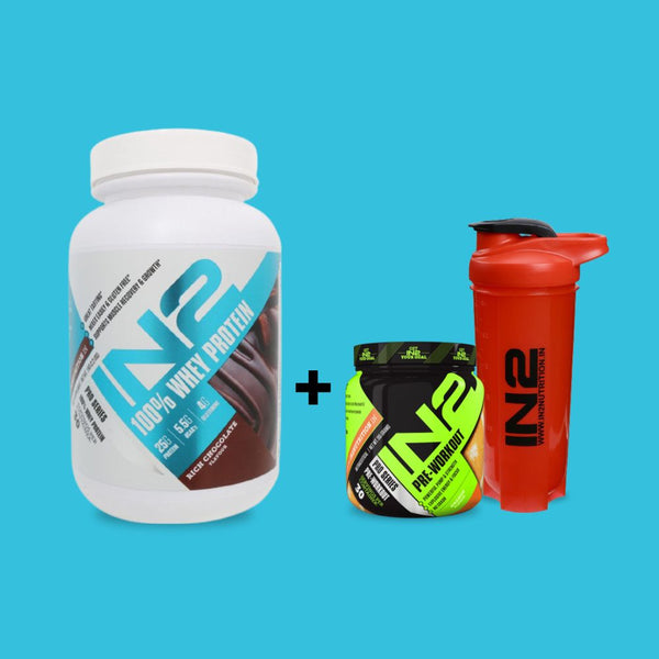 IN2 100% Whey Protein 1kg + IN2 Pre-Workout + FREE IN2 Shaker