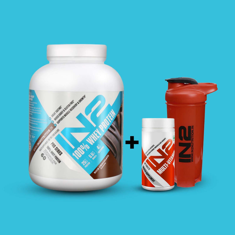IN2 100% Whey Protein 2kg + Multi-Vitamin 60 Tablets + FREE IN2 Shaker