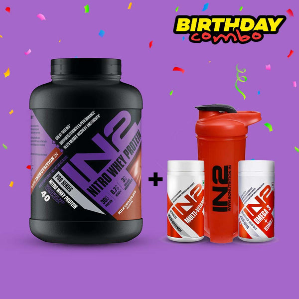 IN2 Nitro Whey Protein 1.81kg Milk Chocolate + Multivitamin + Omega-3 + FREE Shaker