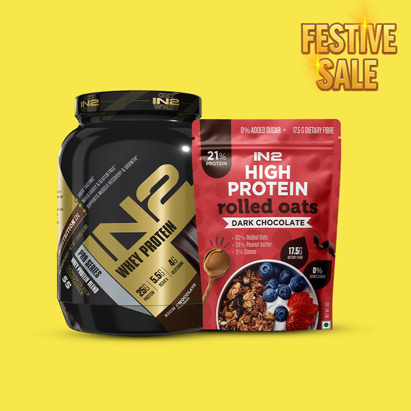 IN2 Whey Protein 1.81 Kg Rich Chocolate + FREE IN2 High Protein Rolled Oats Dark Chocolate 1 kg