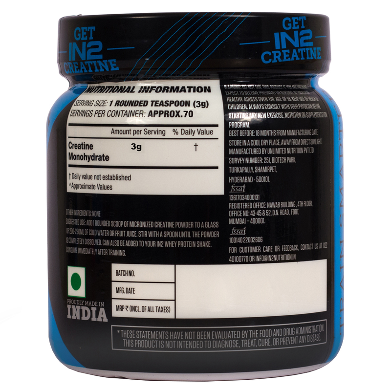 IN2 Muscle Mass Gainer 1kg Rich Chocolate + Creatine Monohydrate & Free IN2 Shaker