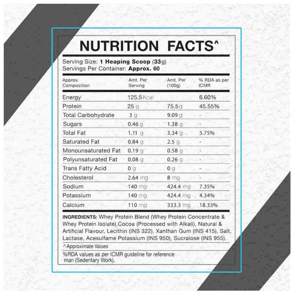 IN2 100% Whey protein 2kg rich chocolate  nutrition facts