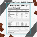 Nutrition facts IN2 100% Whey protein 1kg rich chocolate